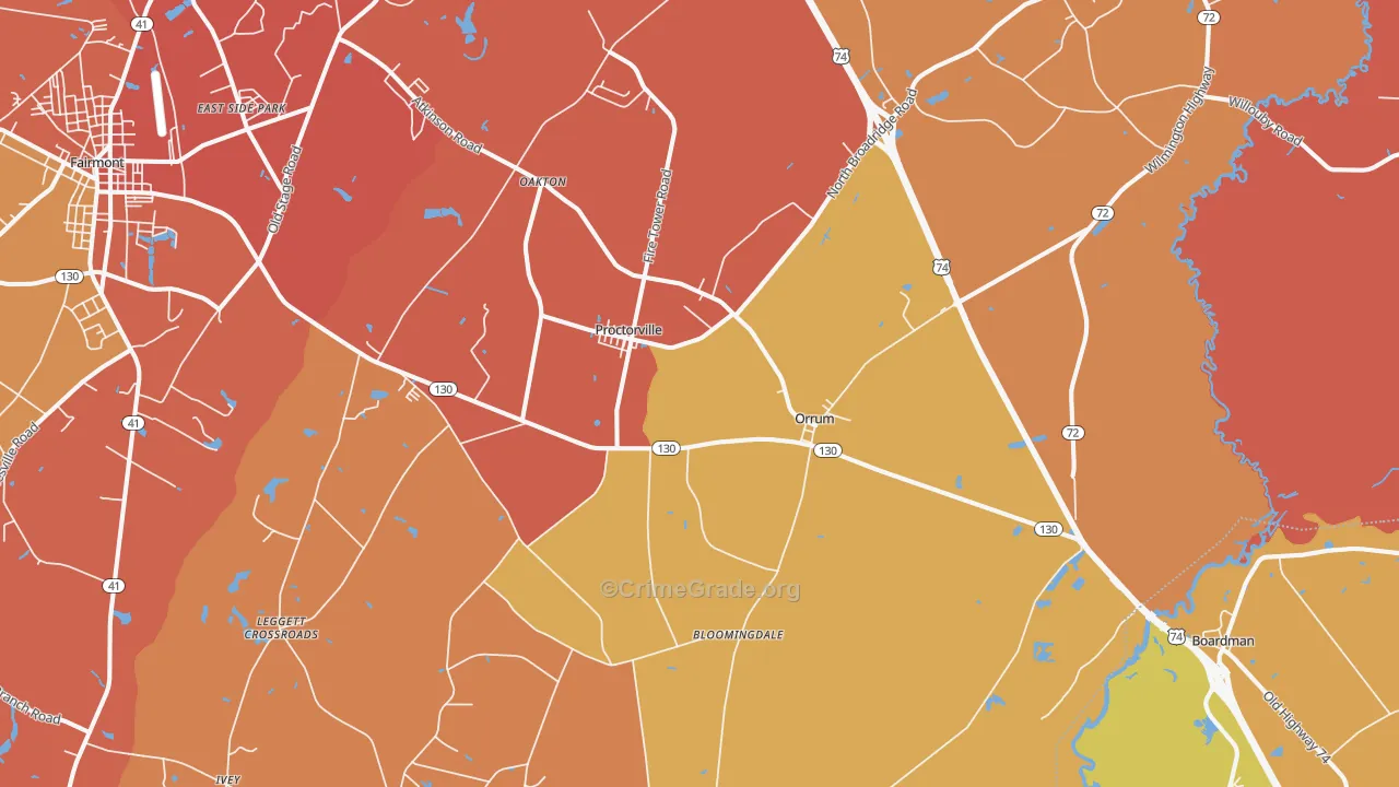 Orrum, NC Map of Vandalism Rates