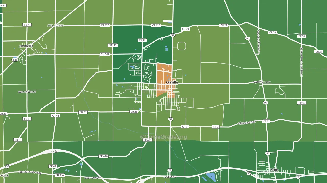 Orrville, OH Map of Vandalism Rates