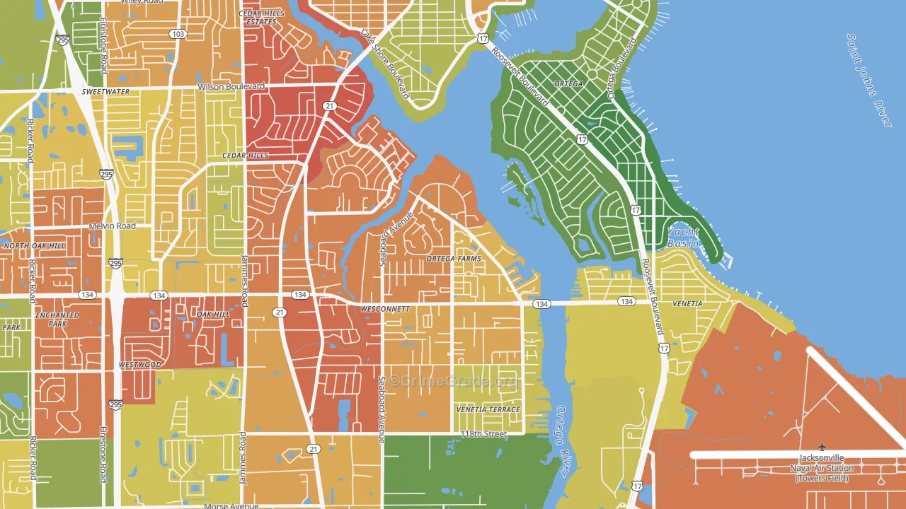 Ortega Farms, Jacksonville, FL Map of Vandalism Rates