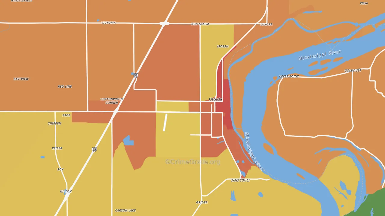 Osceola, AR Map of Vandalism Rates