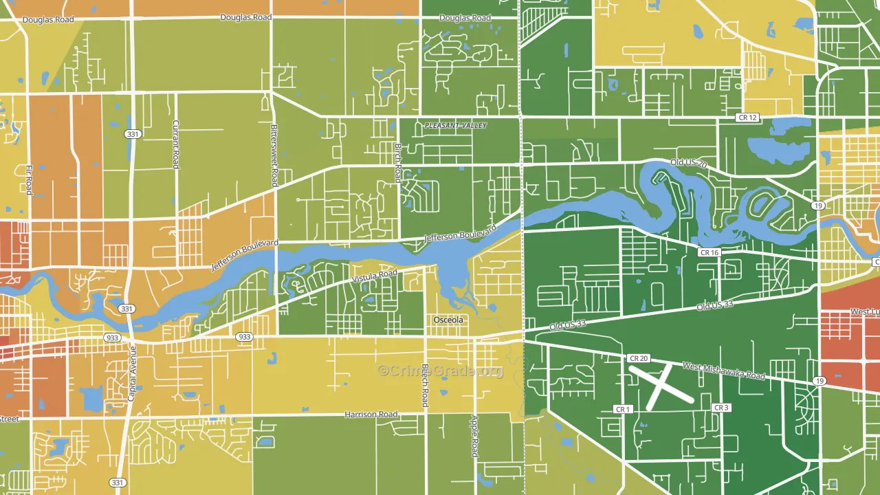 Osceola, IN Map of Vandalism Rates