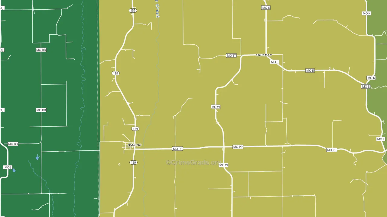 Osgood, MO Map of Vandalism Rates