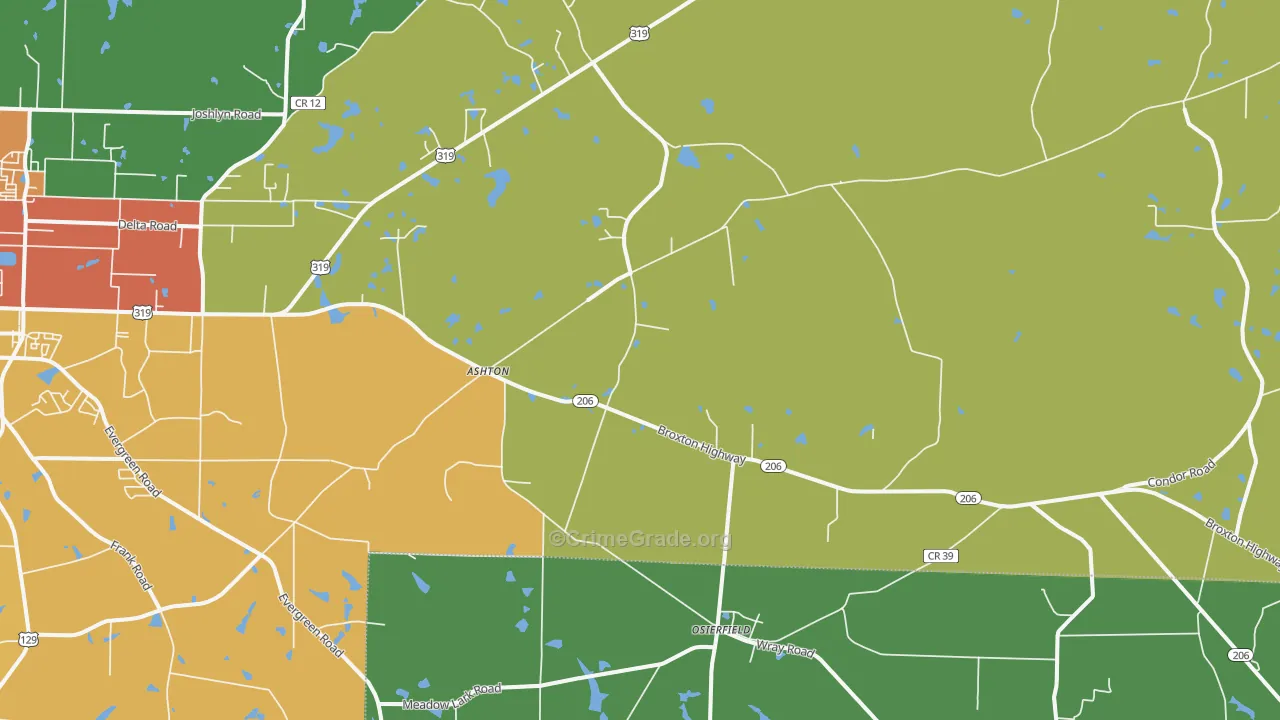 Osierfield, GA Map of Vandalism Rates
