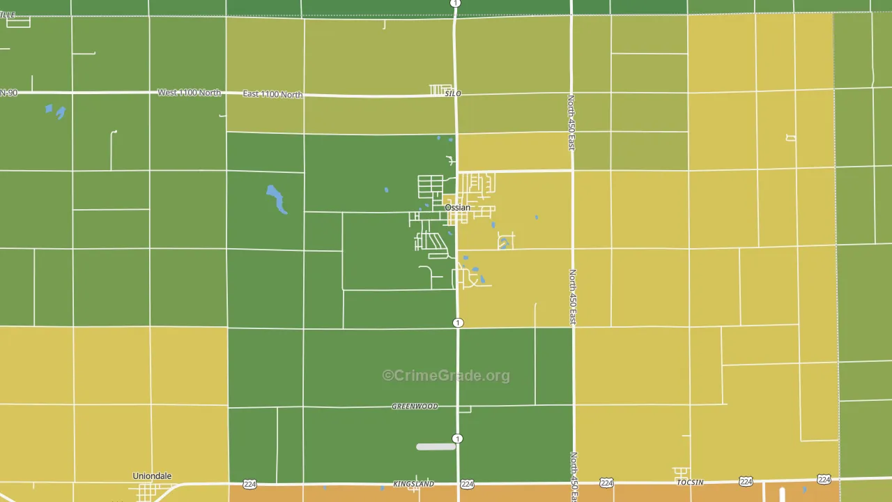 Ossian, IN Map of Vandalism Rates