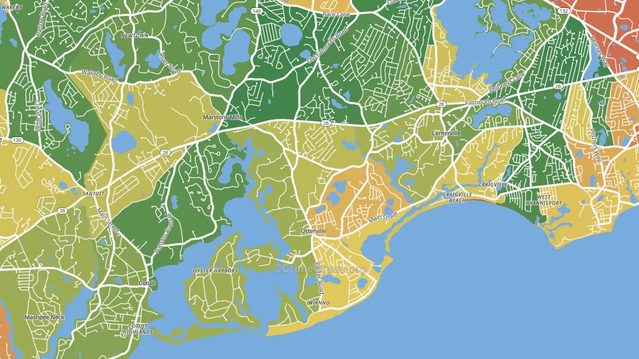 Osterville, MA Map of Vandalism Rates