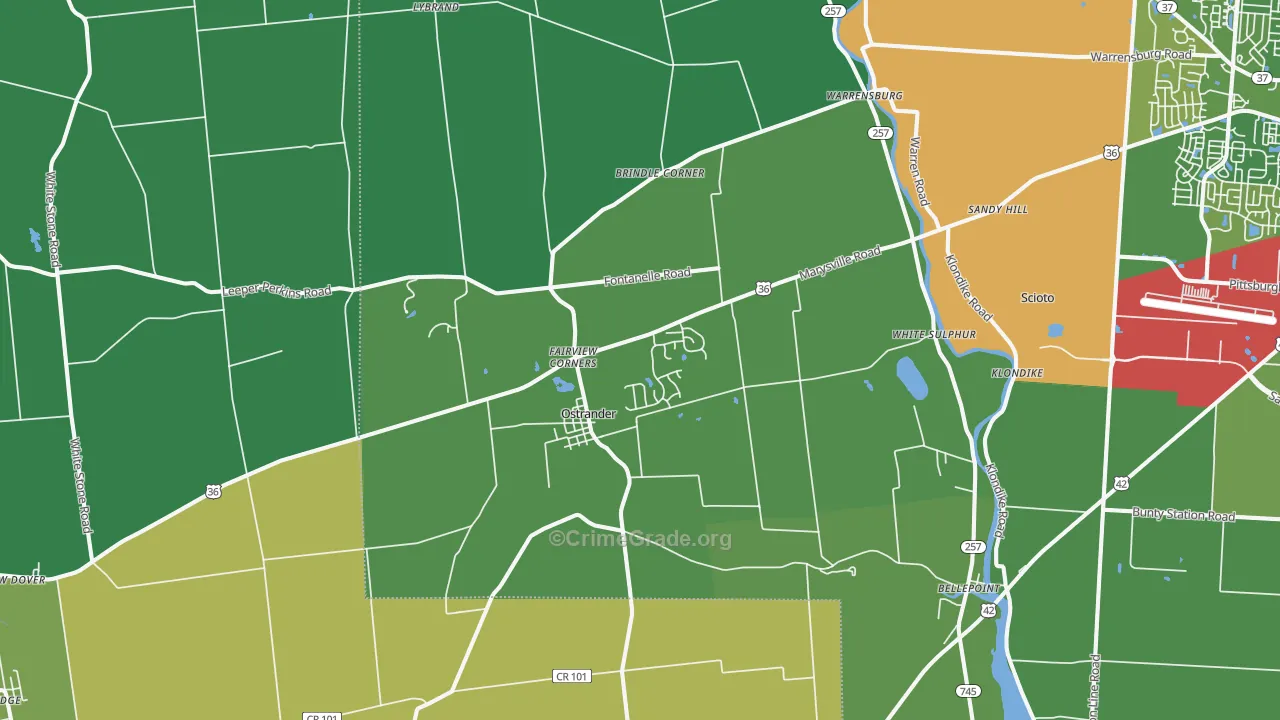 Ostrander, OH Map of Vandalism Rates