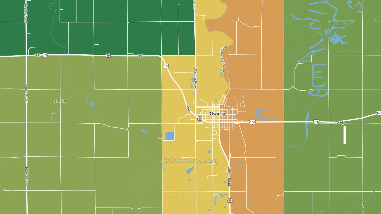 Oswego, KS Map of Vandalism Rates