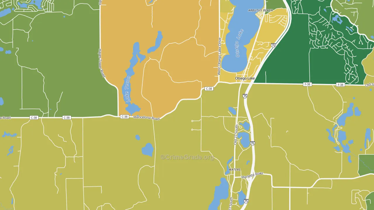 Otsego Lake, MI Map of Vandalism Rates