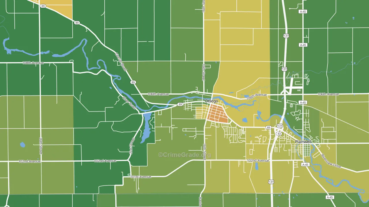 Otsego, MI Map of Vandalism Rates
