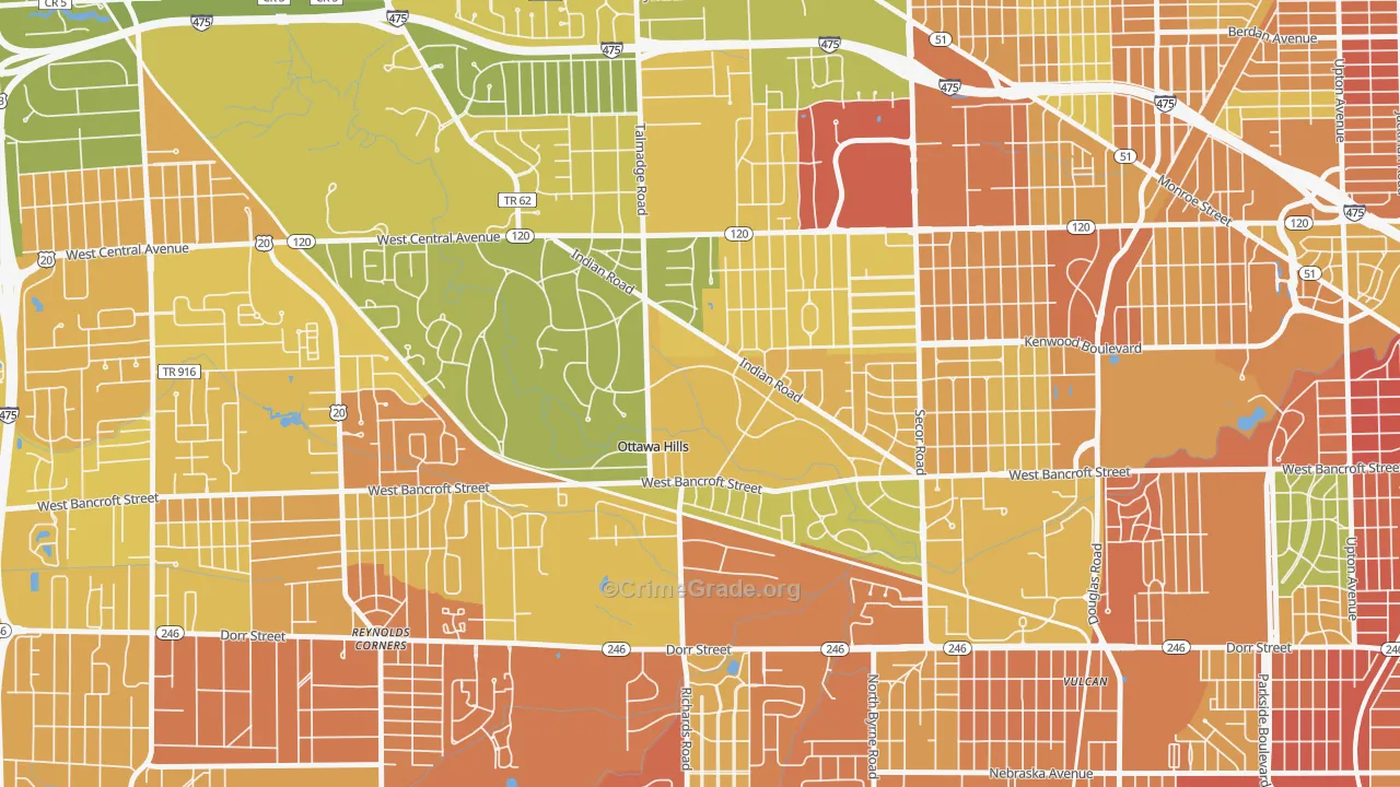 Ottawa Hills, OH Map of Vandalism Rates