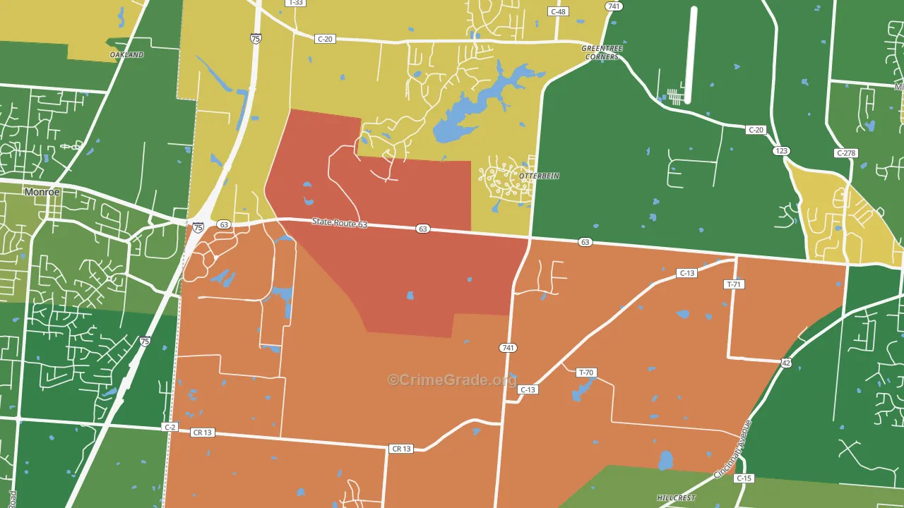 Otterbein, OH Map of Vandalism Rates