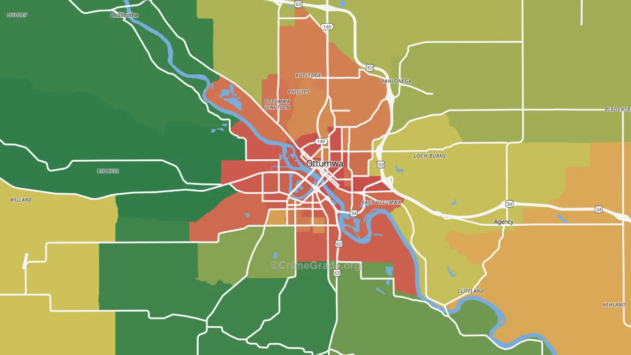 Ottumwa, IA Map of Vandalism Rates