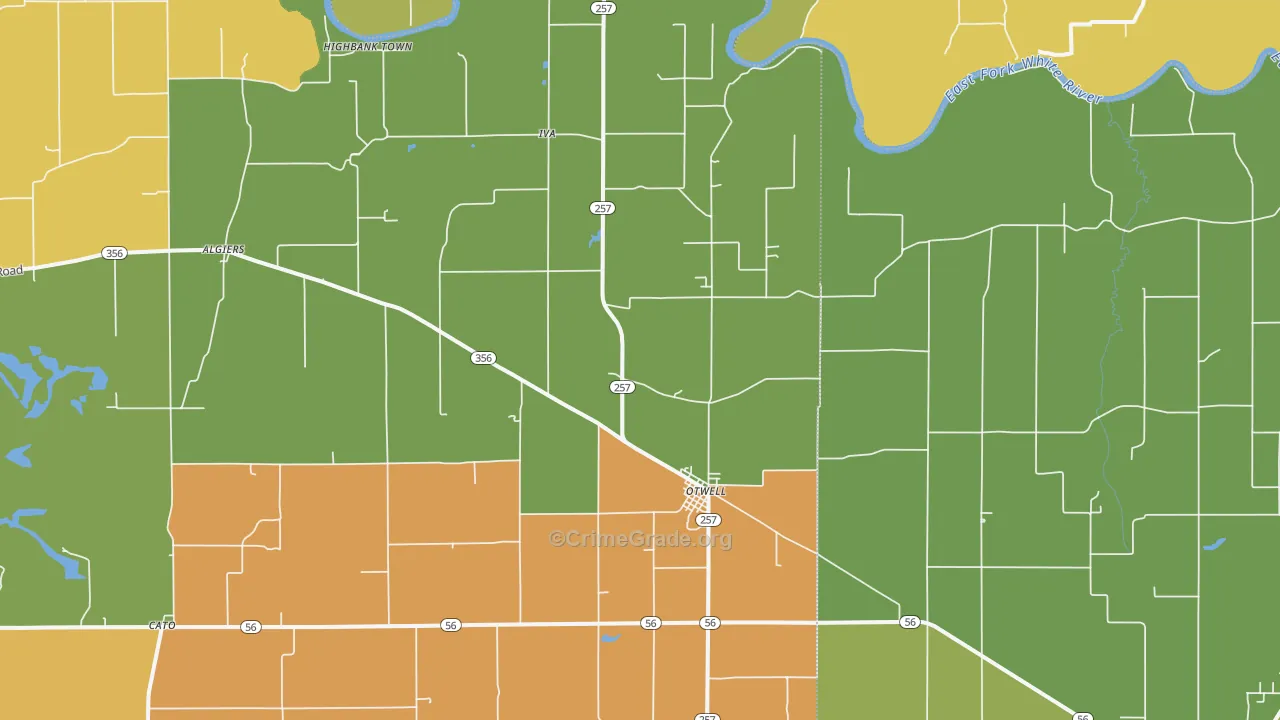 Otwell, IN Map of Vandalism Rates