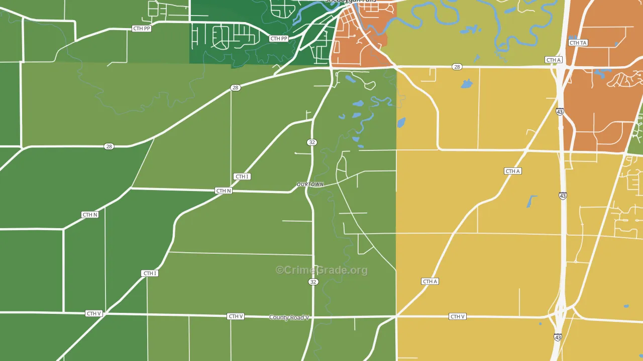 Ourtown, WI Map of Vandalism Rates