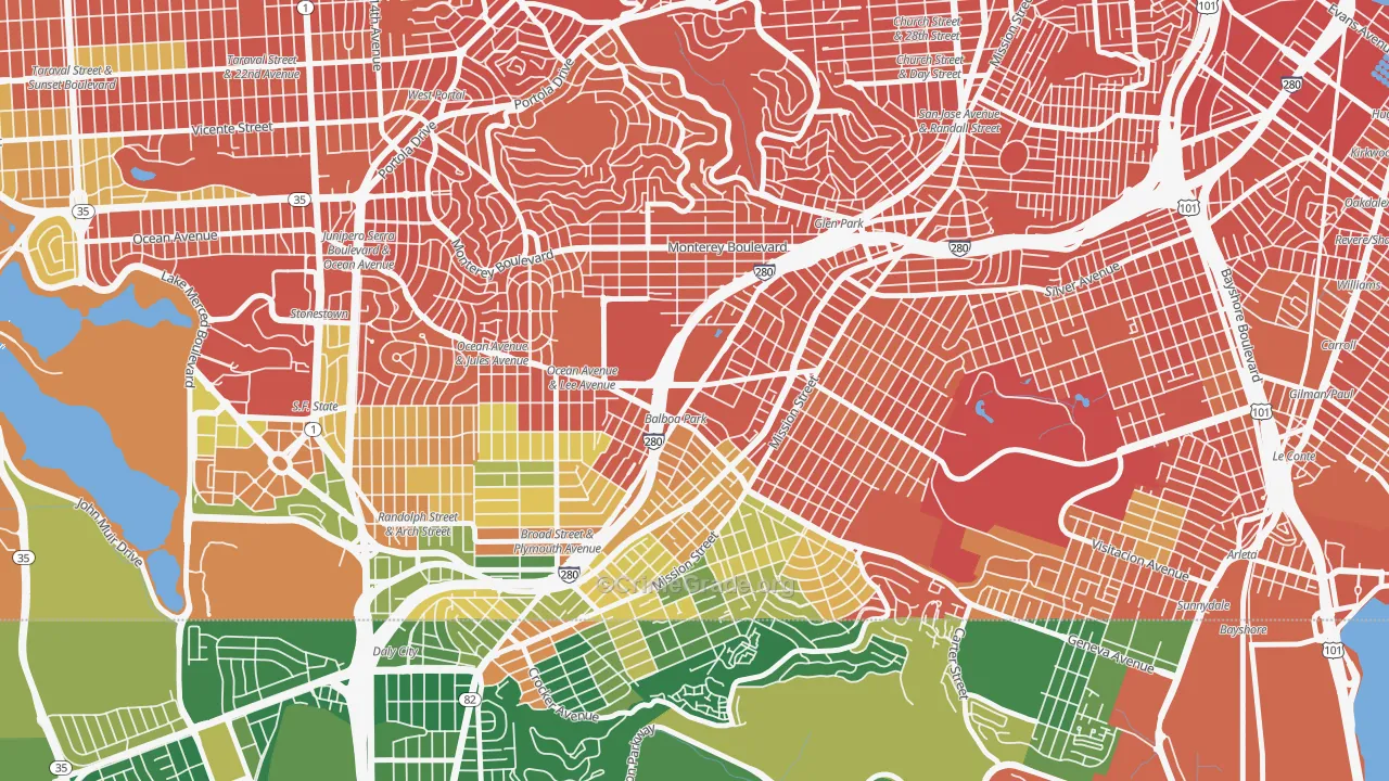 Outer Mission, San Francisco, CA Map of Vandalism Rates