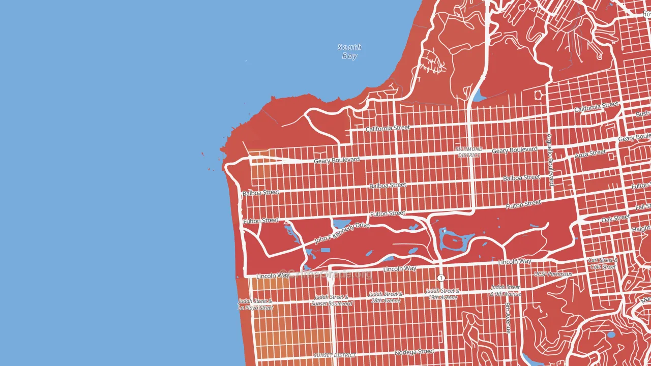 Outer Richmond, San Francisco, CA Map of Vandalism Rates