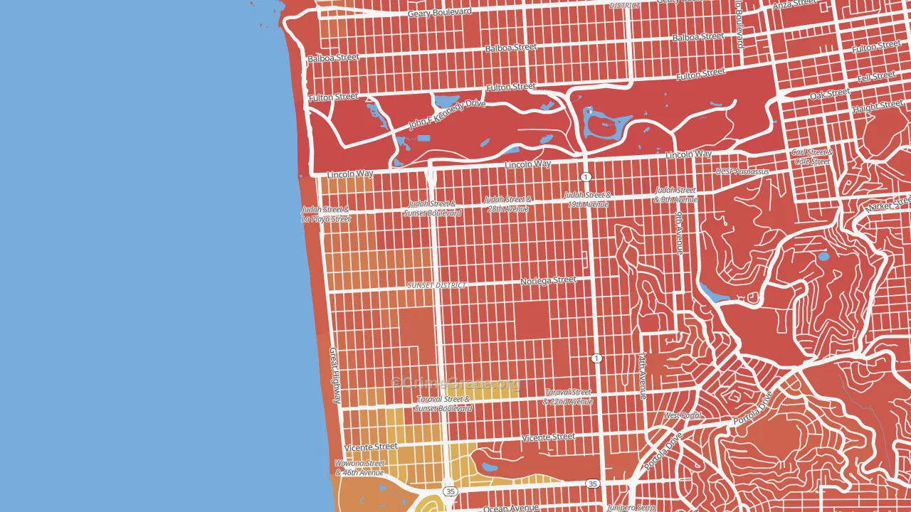 Outer Sunset, San Francisco, CA Map of Vandalism Rates