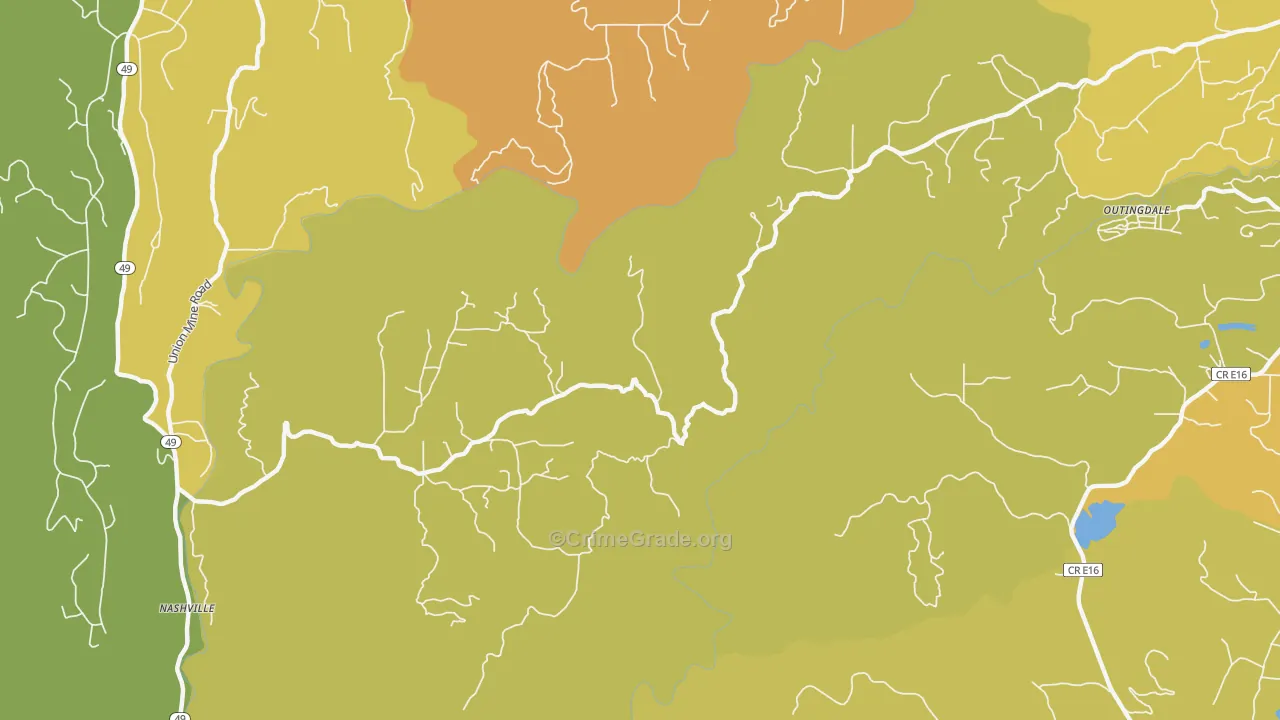 Outingdale, CA Map of Vandalism Rates