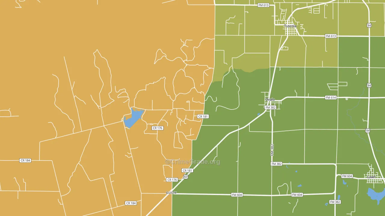 Ovalo, TX Map of Vandalism Rates