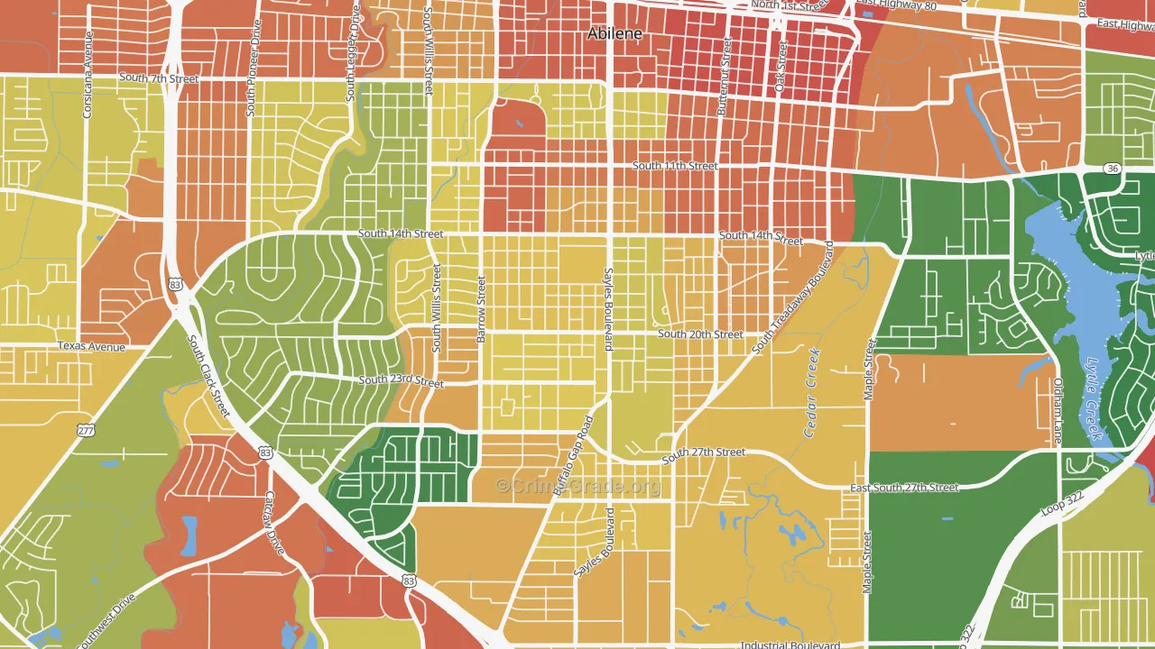 Over Place Area, Abilene, TX Map of Vandalism Rates