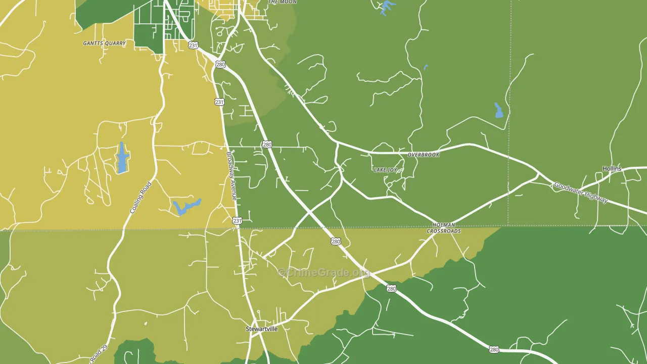 Overbrook, AL Map of Vandalism Rates