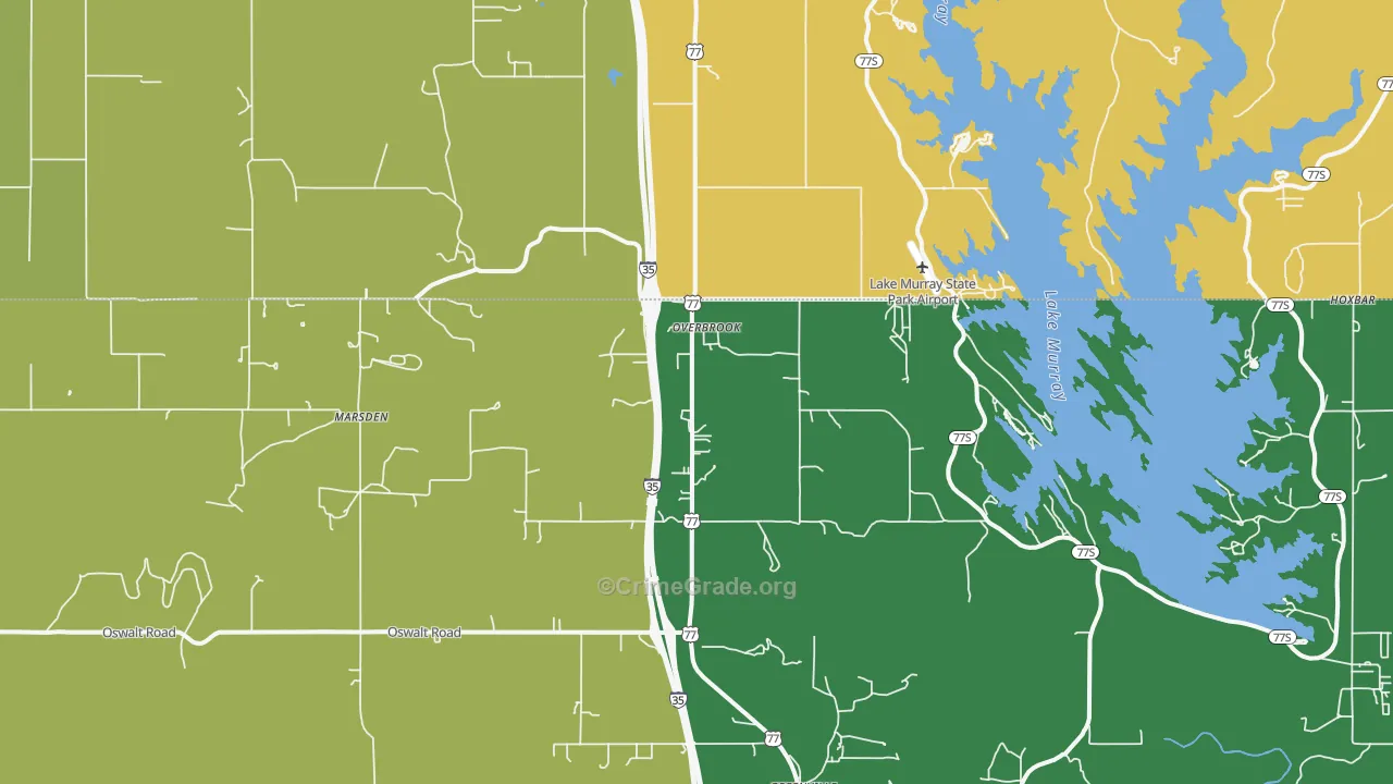Overbrook, OK Map of Vandalism Rates