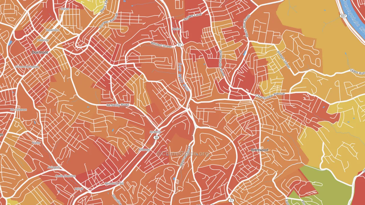 Overbrook, Pittsburgh, PA Map of Vandalism Rates