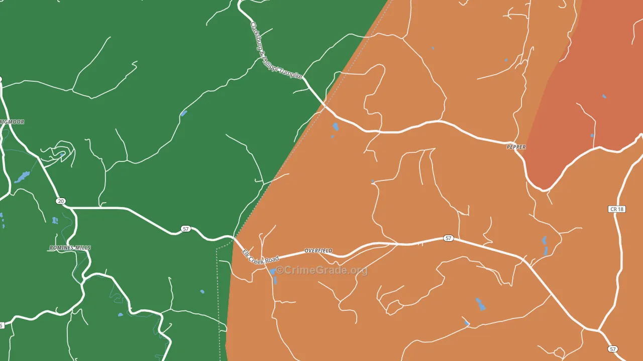Overfield, WV Map of Vandalism Rates