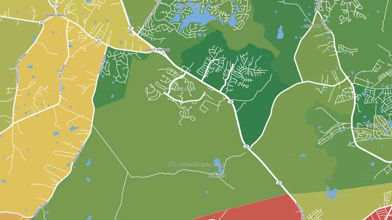 Overhills, NC Map of Vandalism Rates