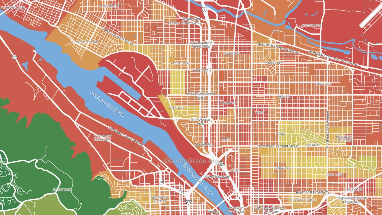 Overlook, Portland, OR Map of Vandalism Rates