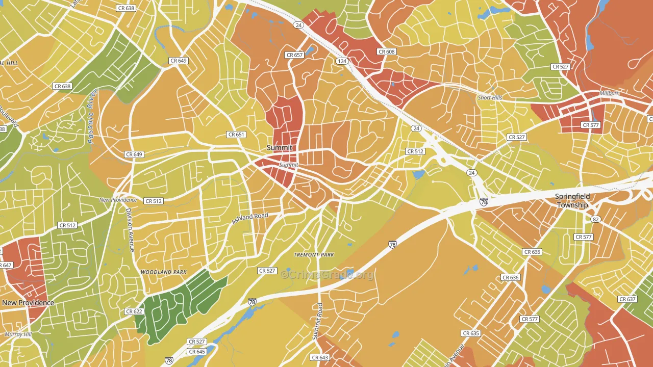 Overlook, Summit, NJ Map of Vandalism Rates