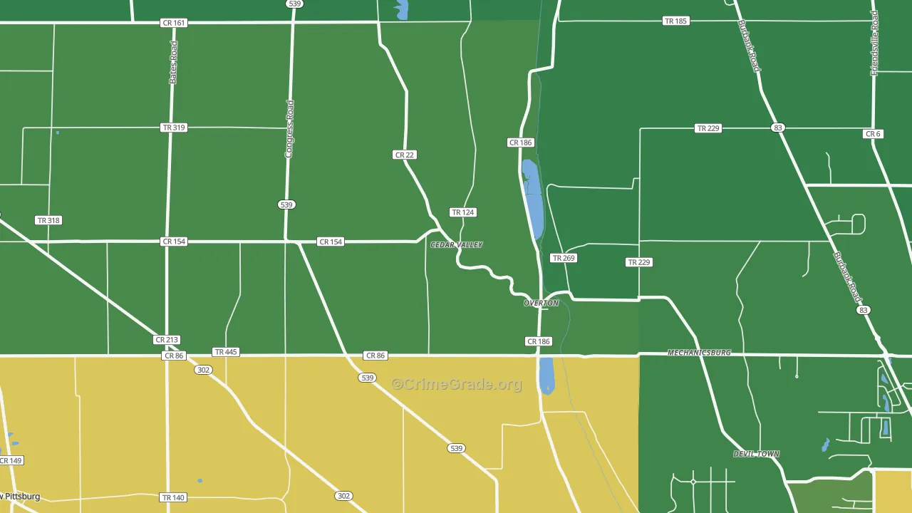 Overton, OH Map of Vandalism Rates