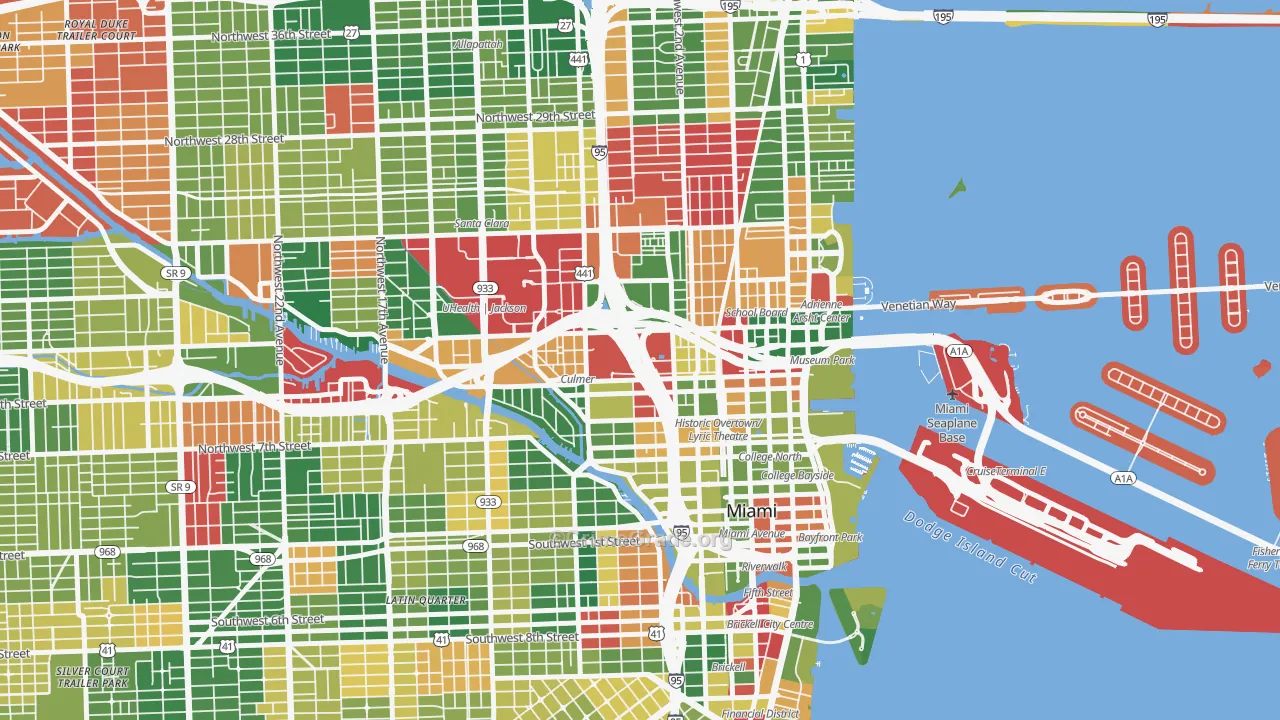 Overtown, Miami, FL Map of Vandalism Rates