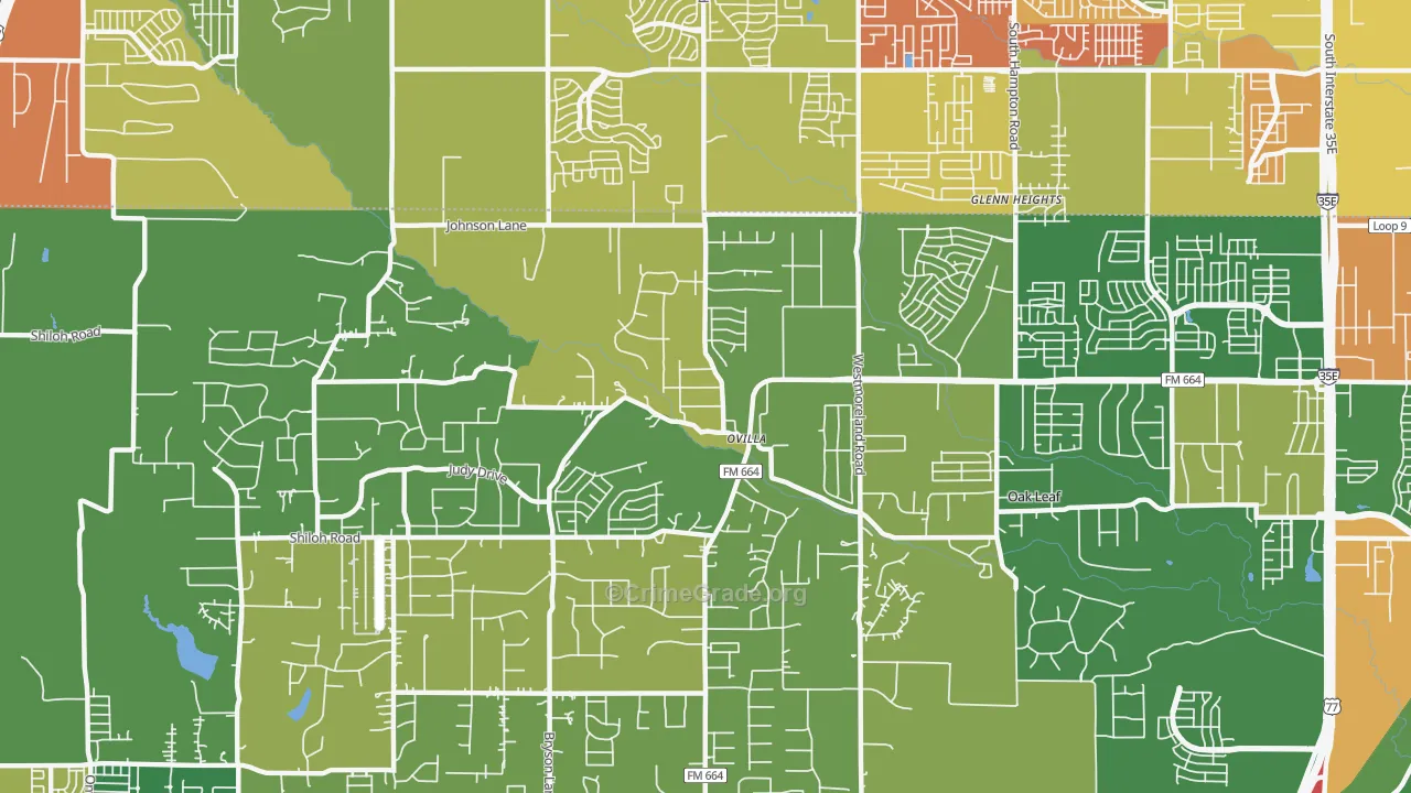 Ovilla, TX Map of Vandalism Rates