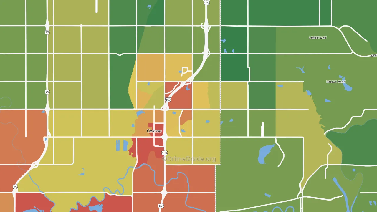 Owasso, OK Map of Vandalism Rates