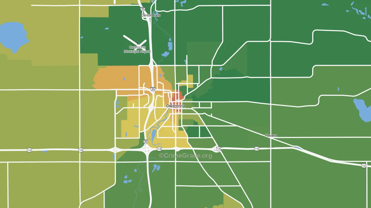 Owatonna, MN Map of Vandalism Rates