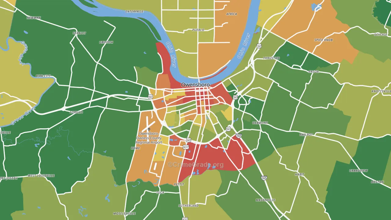 Owensboro, KY Map of Vandalism Rates