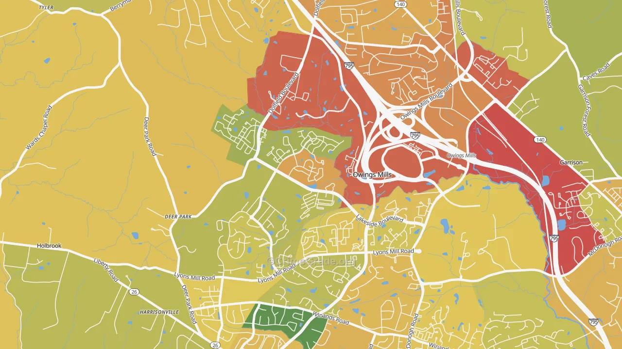 Owings Mills New Town, Owings Mills, MD Map of Vandalism Rates