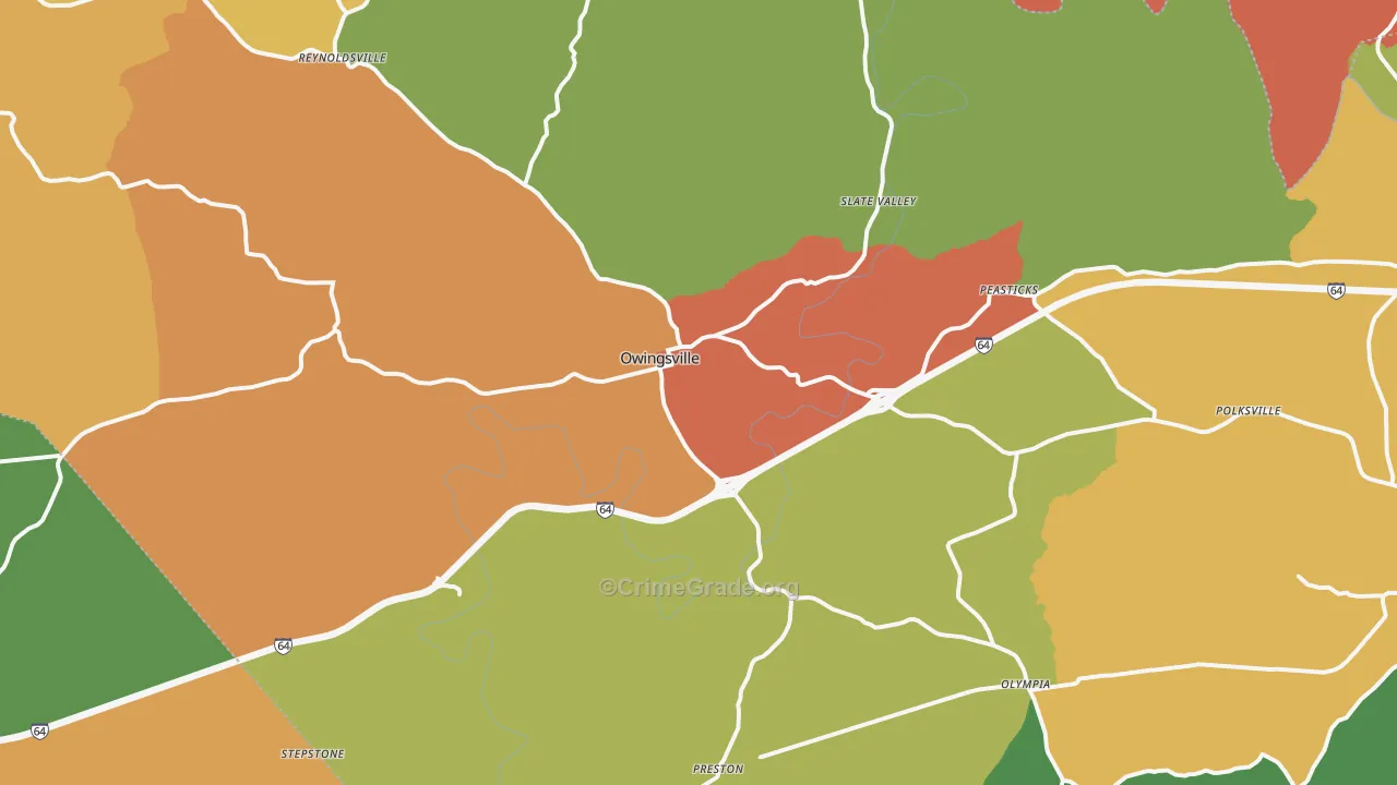 Owingsville, KY Map of Vandalism Rates