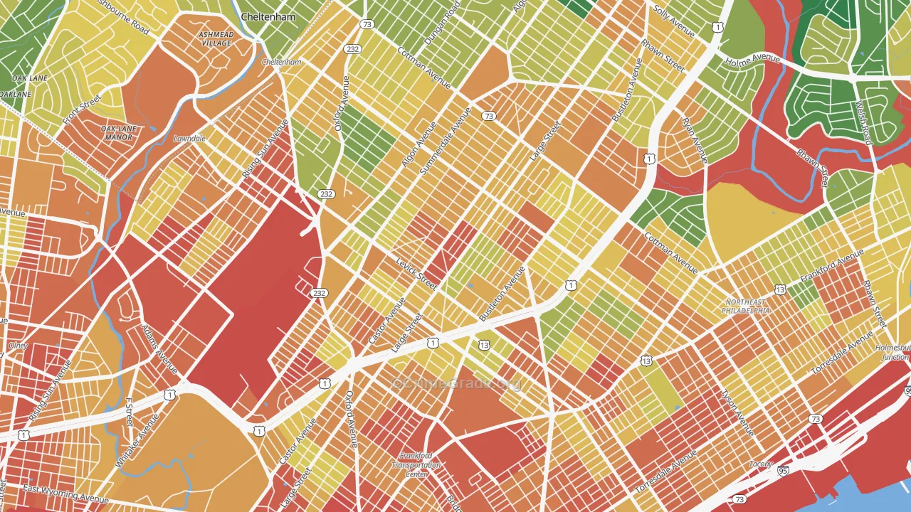 Oxford Circle, Philadelphia, PA Map of Vandalism Rates