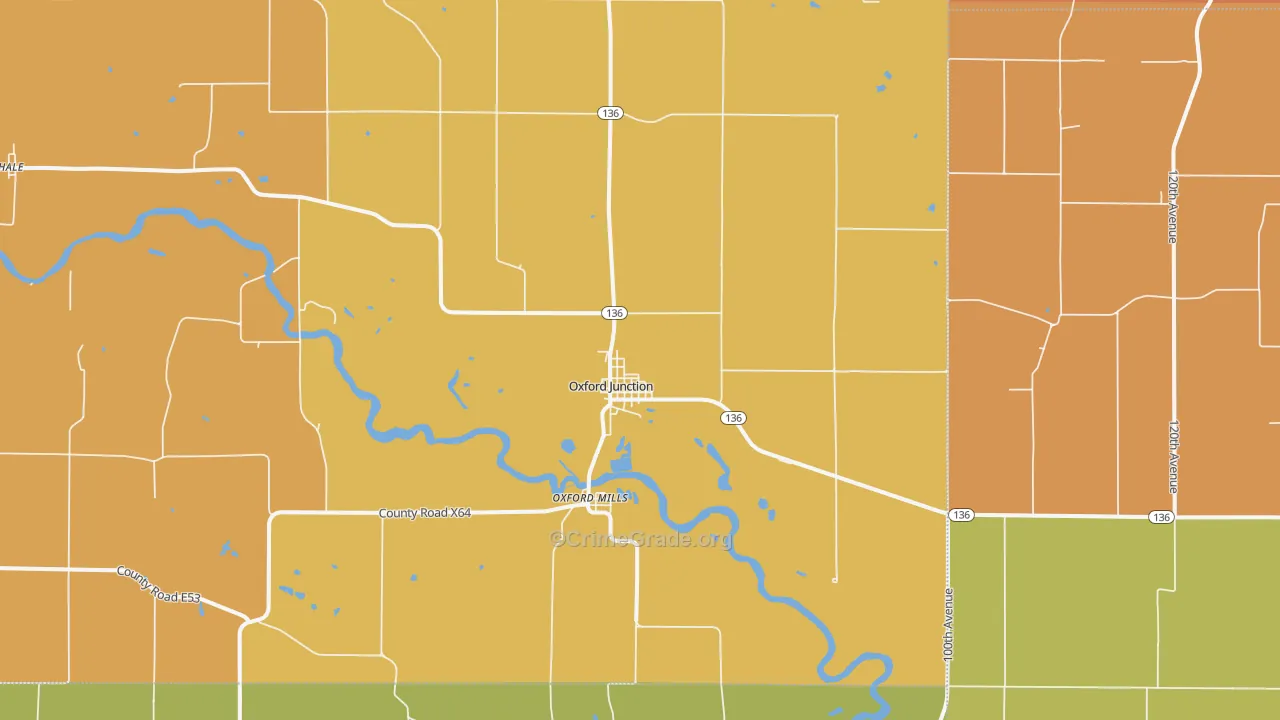 Oxford Junction, IA Map of Vandalism Rates