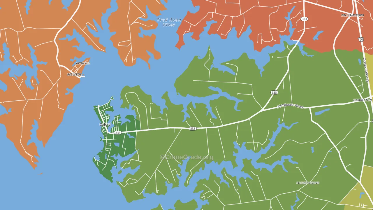 Oxford, MD Map of Vandalism Rates
