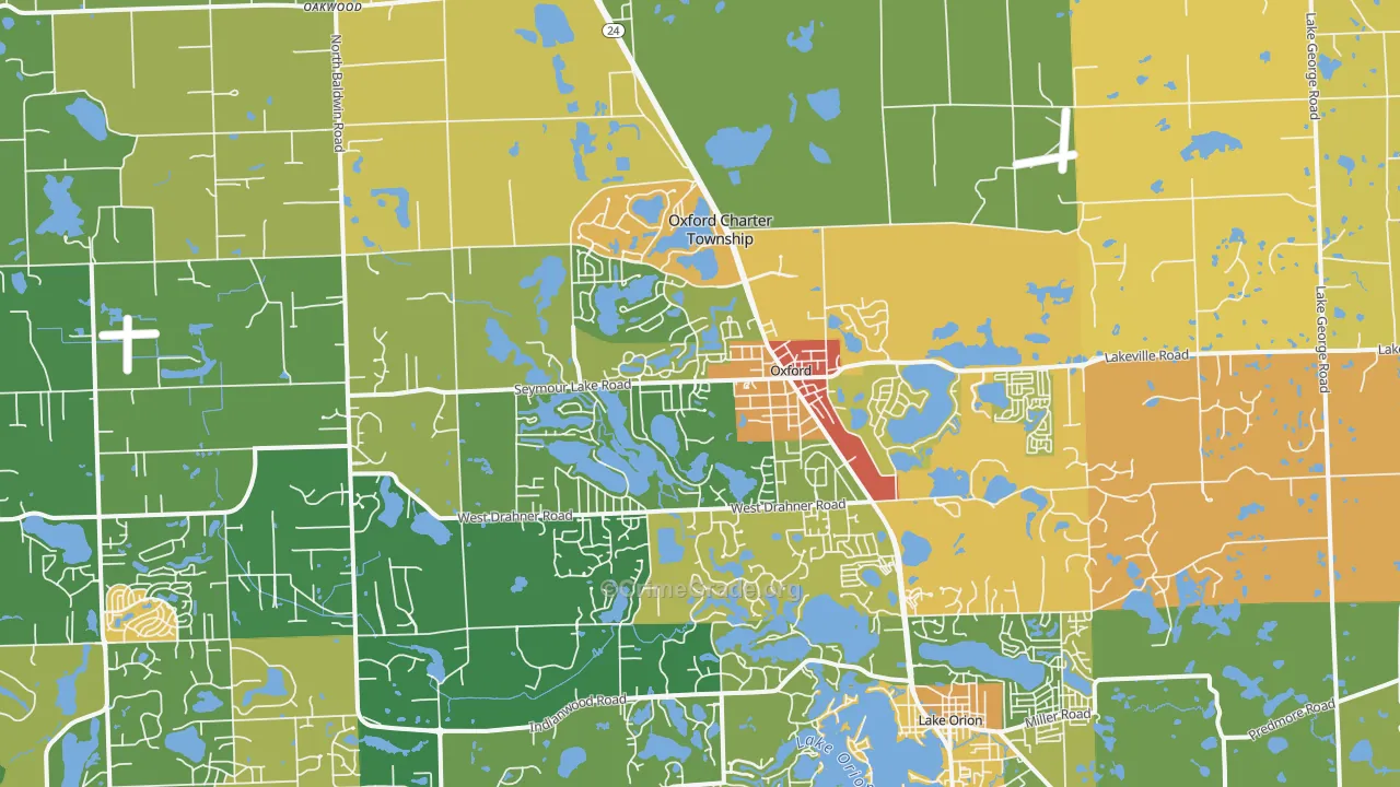 Oxford, MI Map of Vandalism Rates