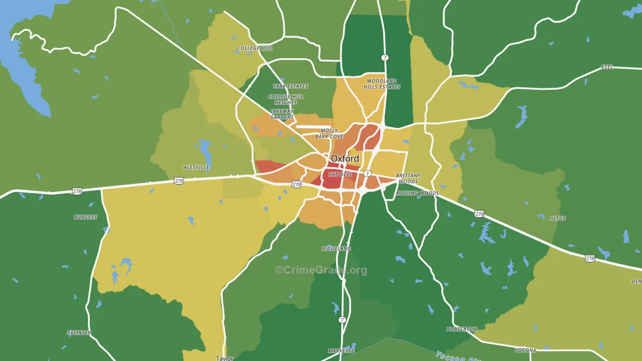 Oxford, MS Map of Vandalism Rates