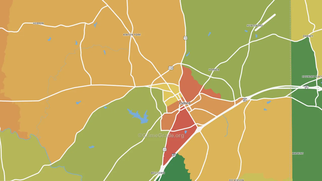 Oxford, NC Map of Vandalism Rates