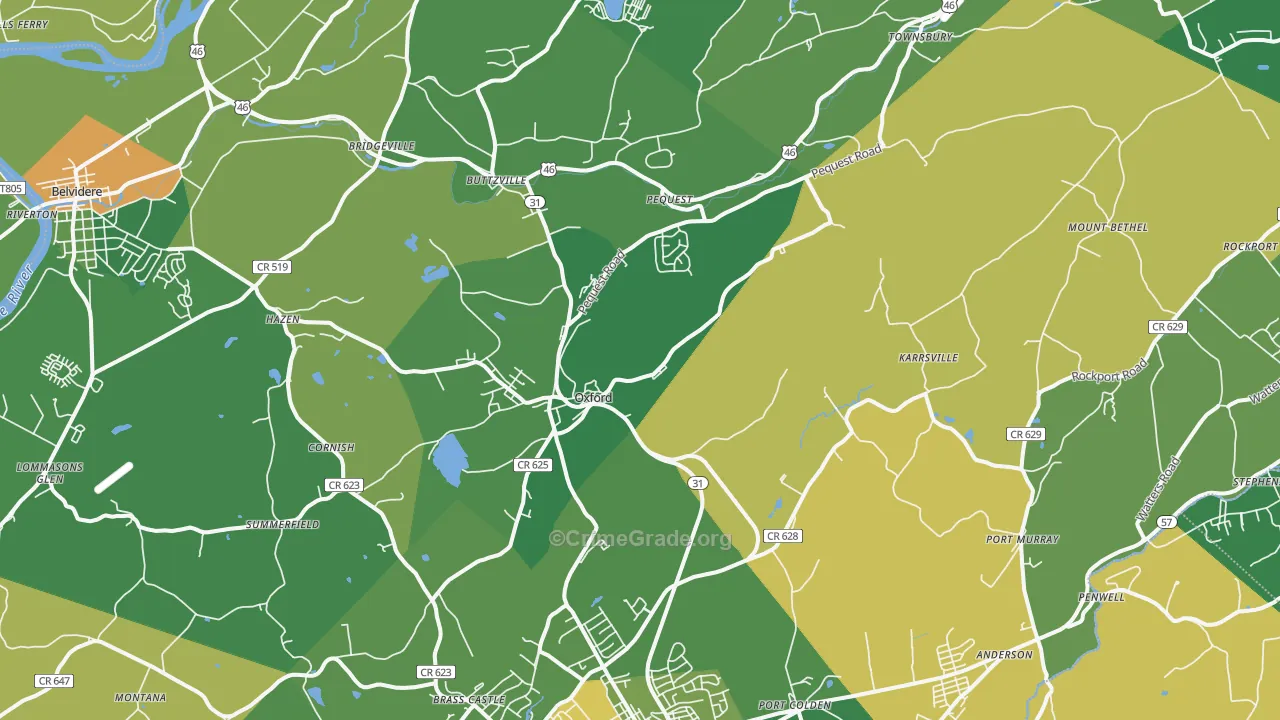 Oxford, NJ Map of Vandalism Rates