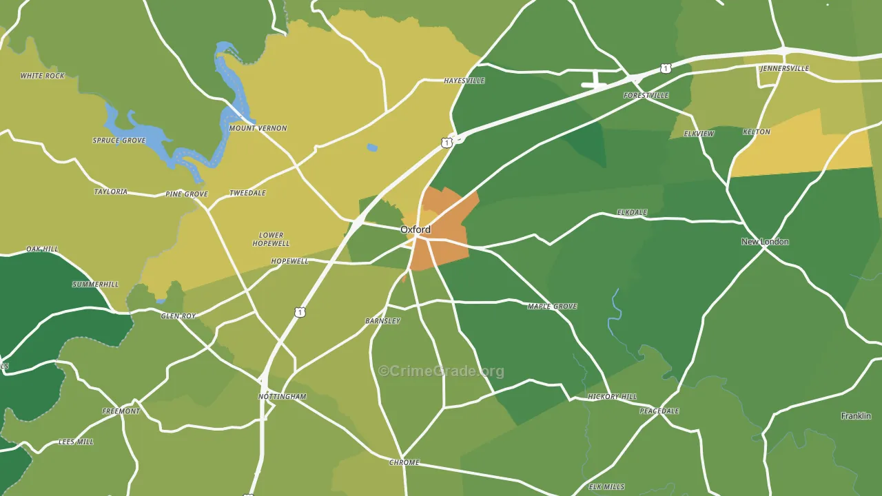 Oxford, PA Map of Vandalism Rates
