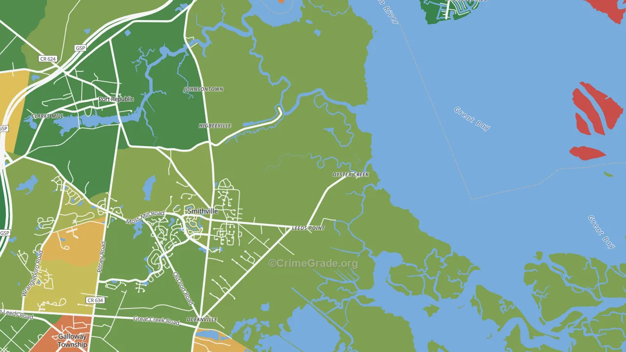 Oyster Creek, NJ Map of Vandalism Rates