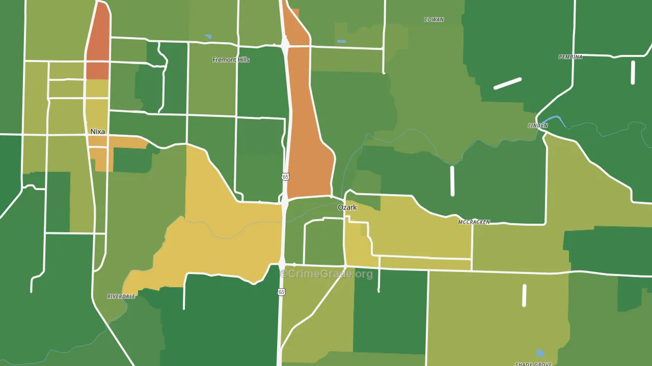 Ozark, MO Map of Vandalism Rates