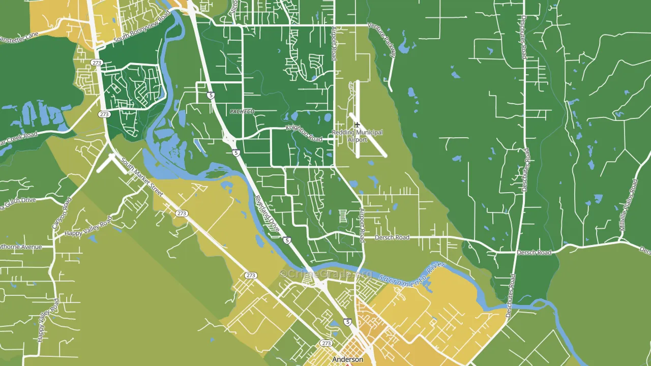 Pacheco, Redding, CA Map of Vandalism Rates